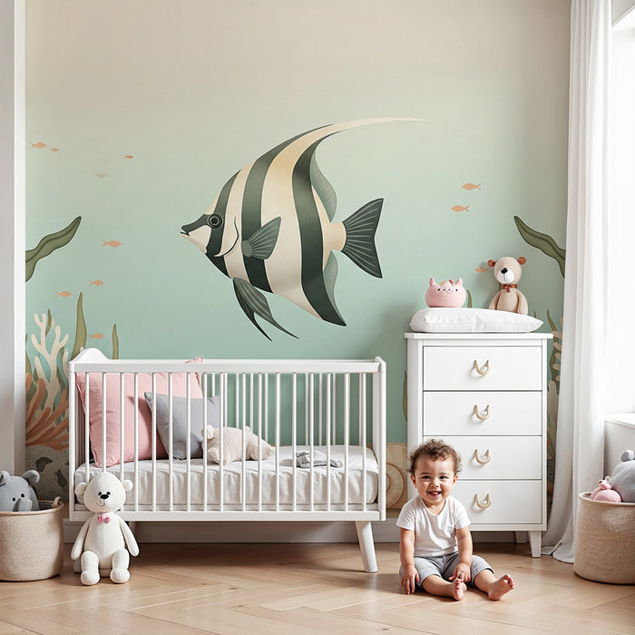 Papel de parede para quarto de bebé | Peixe majestoso e corais subaquáticos suaves