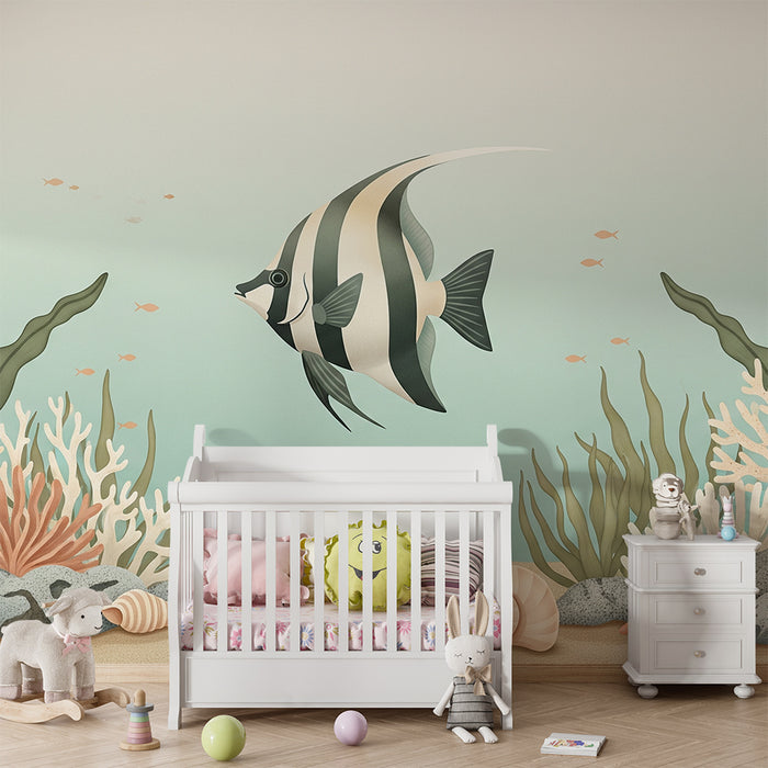 Papel de parede para quarto de bebé | Peixe majestoso e corais subaquáticos suaves