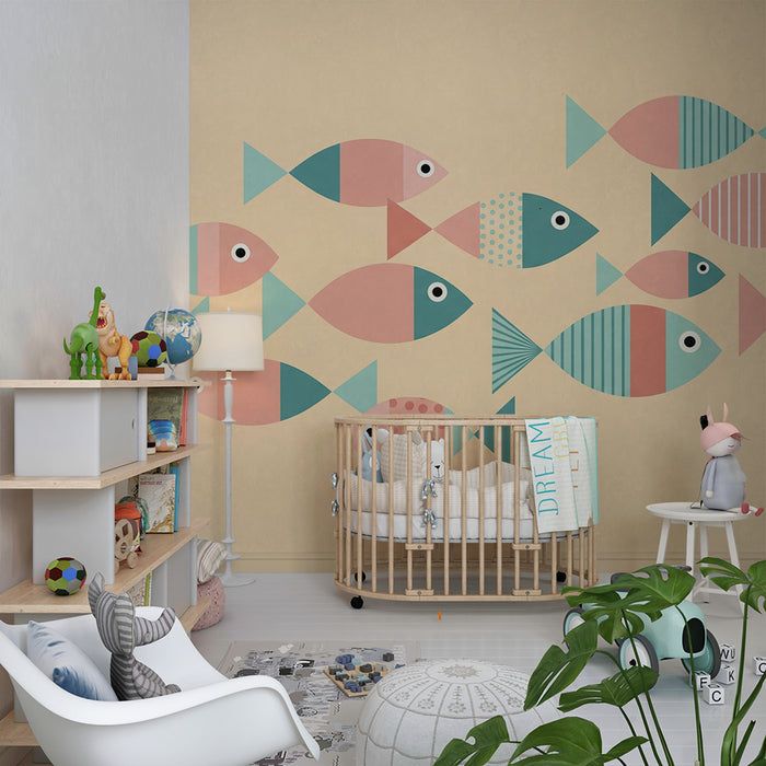 Papel de parede quarto bebê | Peixes coloridos em um oceano pastel