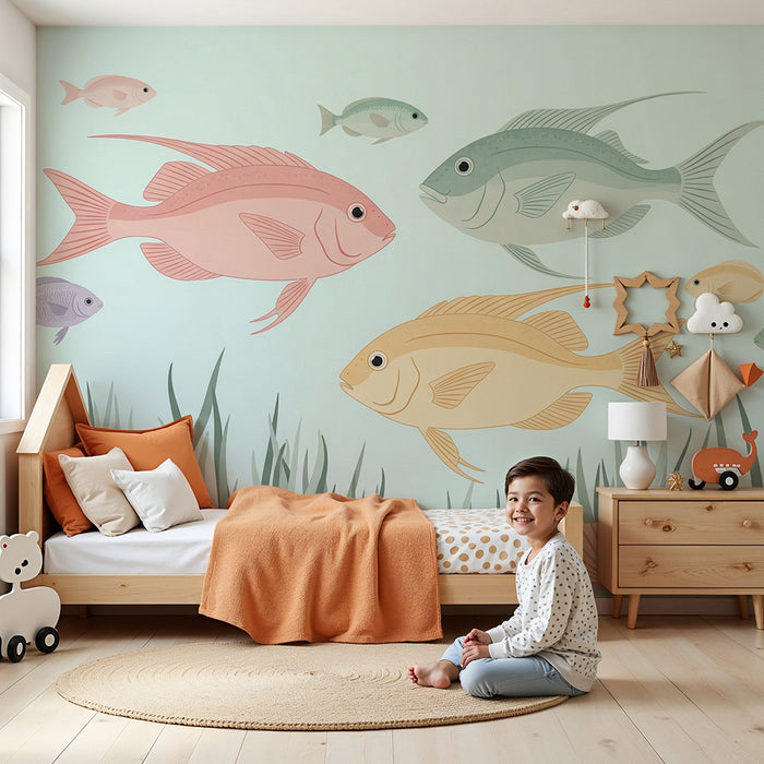 Papel de parede para quarto de bebé | Peixes coloridos e fundos marinhos relaxantes