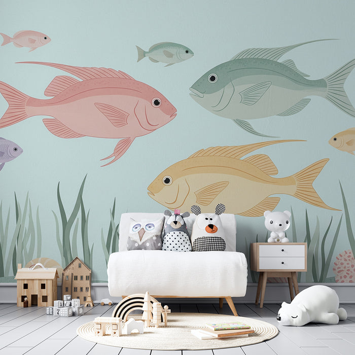 Papel de parede para quarto de bebé | Peixes coloridos e fundos marinhos relaxantes