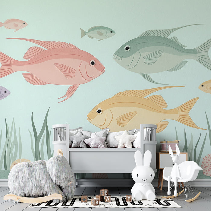 Papel de parede para quarto de bebé | Peixes coloridos e fundos marinhos relaxantes