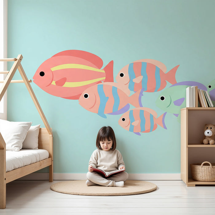 Papel de parede para quarto de bebé | Peixes coloridos a nadar num oceano tranquilo