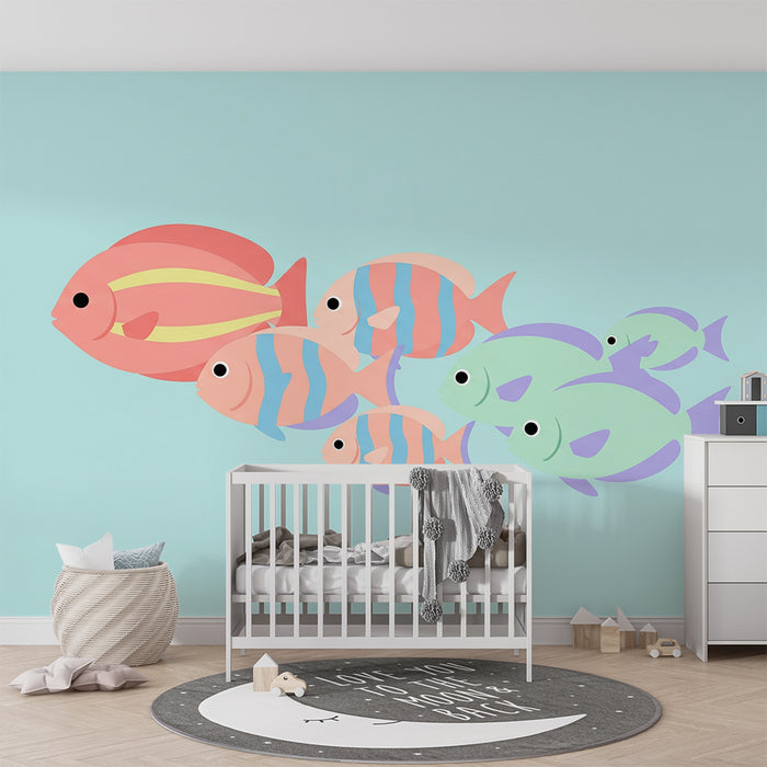 Papel de parede para quarto de bebé | Peixes coloridos a nadar num oceano tranquilo