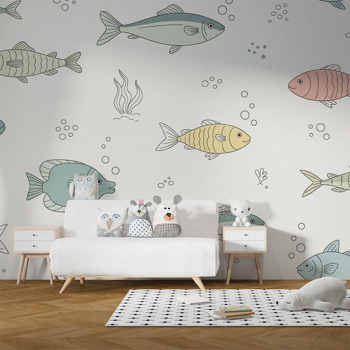 Tapeta dětského pokoje | Barevné ryby plavoucí v klidném oceánu