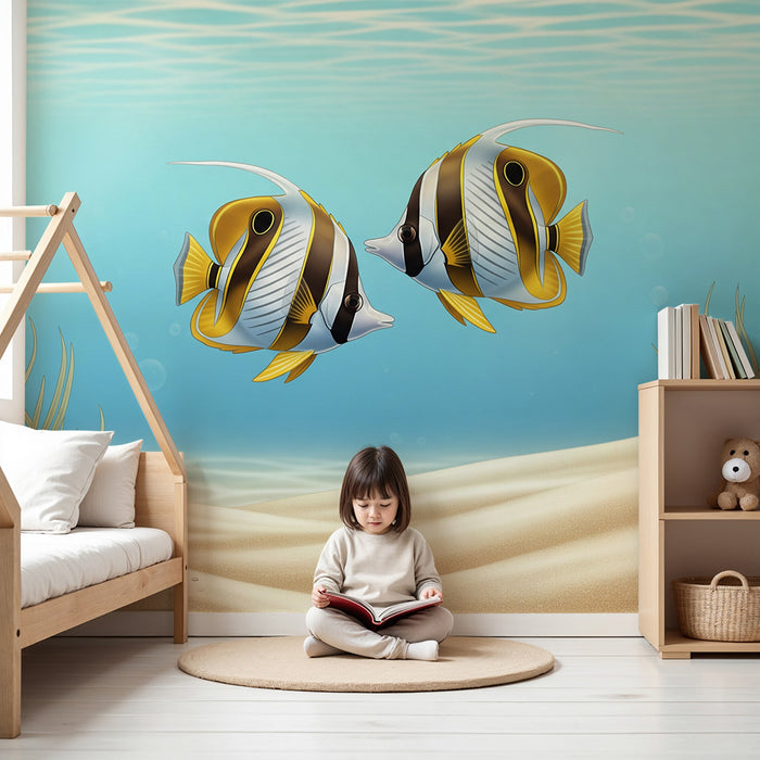Papel de parede para quarto de bebé | Peixes de águas quentes num universo subaquático suave