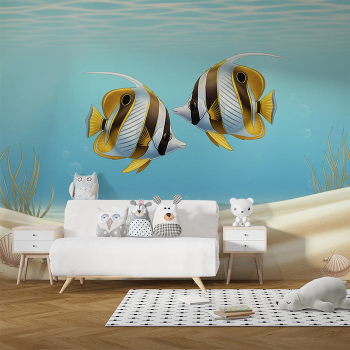 Papel de parede para quarto de bebé | Peixes de águas quentes num universo subaquático suave
