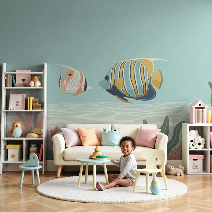 Babyzimmer-Tapete | Warme Meeresfische und bunte Korallen unter Wasser