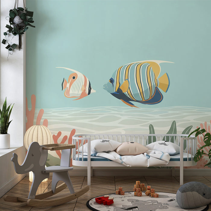 Babyzimmer-Tapete | Warme Meeresfische und bunte Korallen unter Wasser