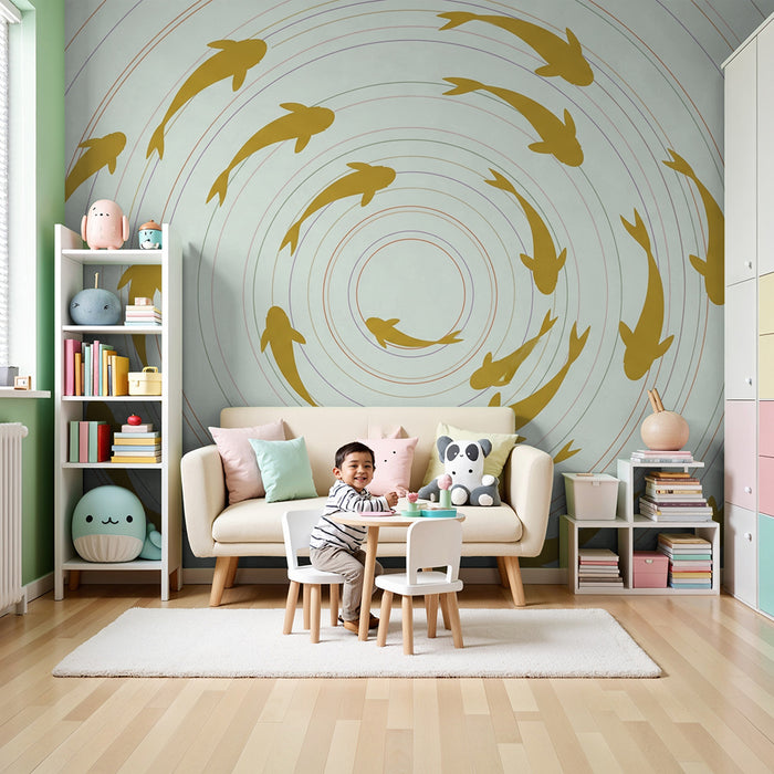 Tapet pentru cameră de copii | Pești aurii în mișcare pe un fundal liniștitor