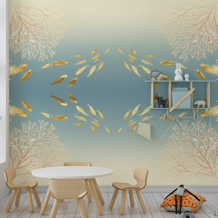 Papier peint chambre bébé | Poissons dorés et coraux dans un océan apaisant