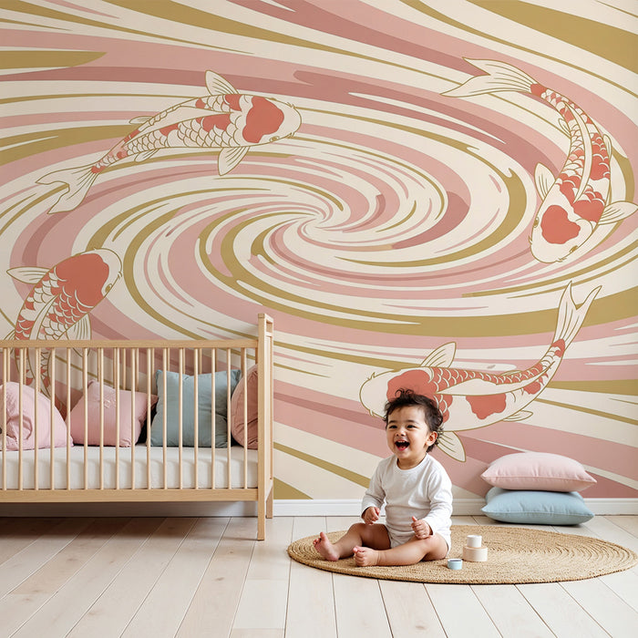 Papel de parede quarto bebê | Peixes koi em um redemoinho de cores suaves