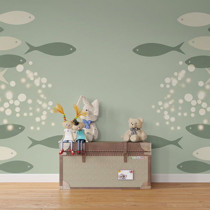 Barntapet | Stiliserade fiskar och bubblor i en lugnande undervattensvärld