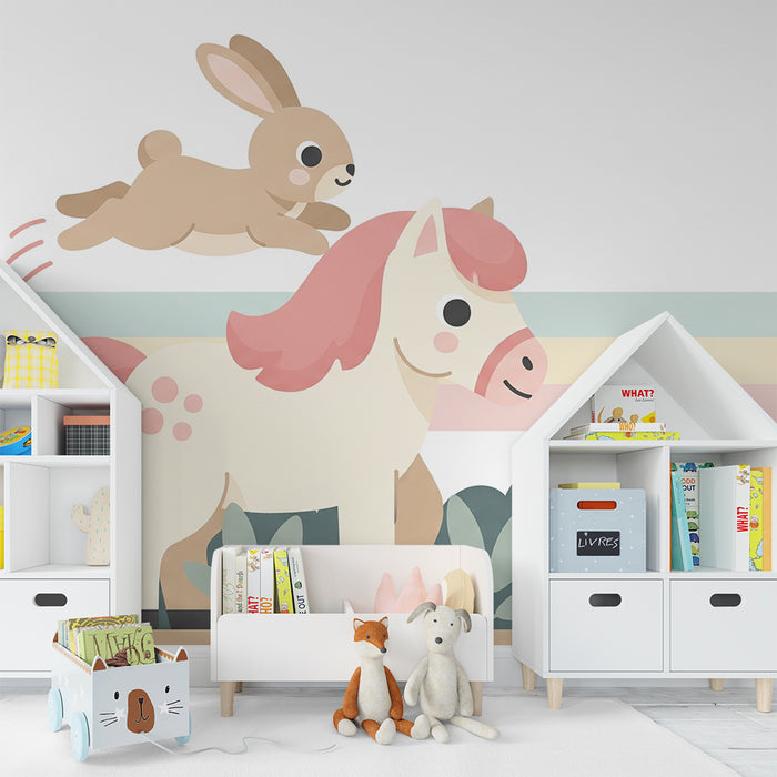 Tapet barnerom | Glade ponni og kanin