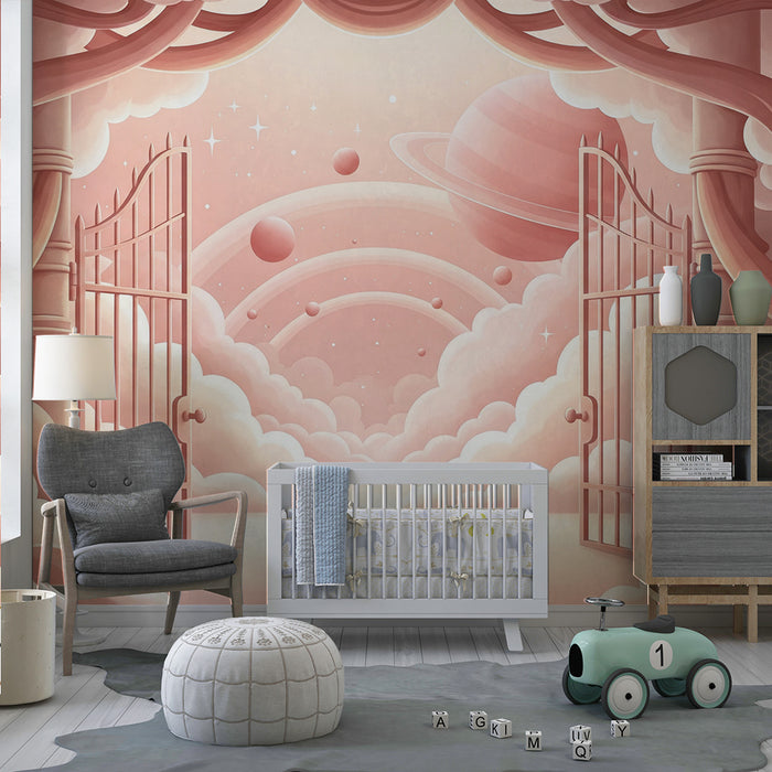 Papier peint chambre bébé | Portes ouvertes sur un univers céleste et nuageux