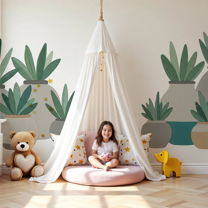 Papel pintado para habitación infantil | Macetas modernas con follaje relajante