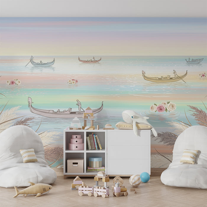 Tapet za bebe sobu | Mirna šetnja kroz pastelno jezero s ružama