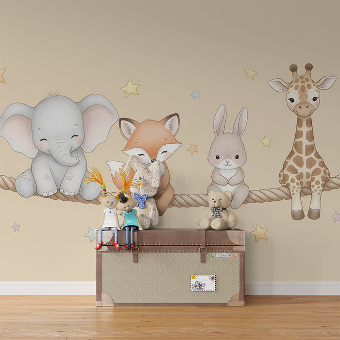 Tapet barnerom | Fire søte dyr på en snor