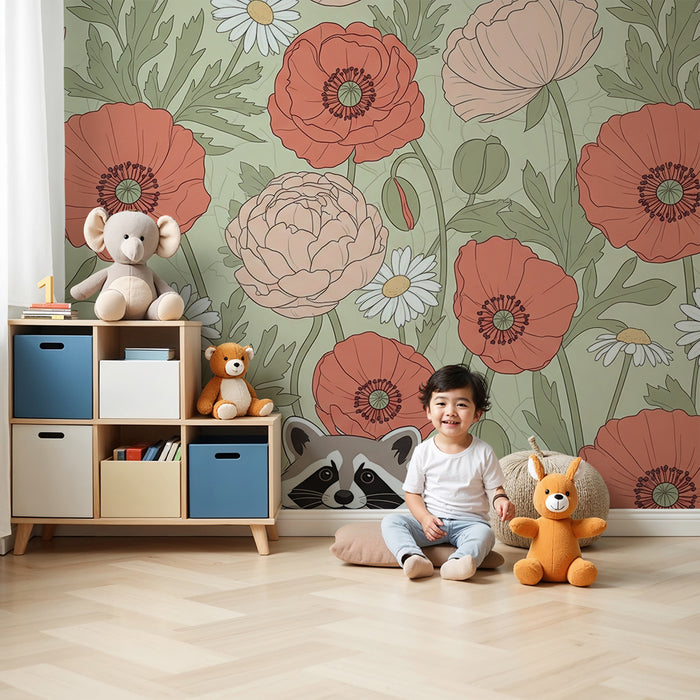 Paberi tapeet beebi tuba | Pesukaru värviliste lillede keskel