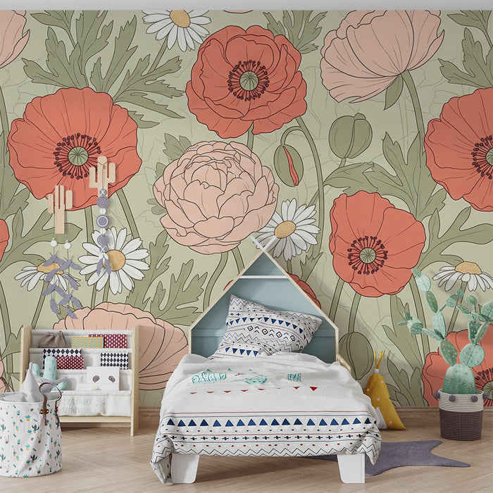 Paberi tapeet beebi tuba | Pesukaru värviliste lillede keskel