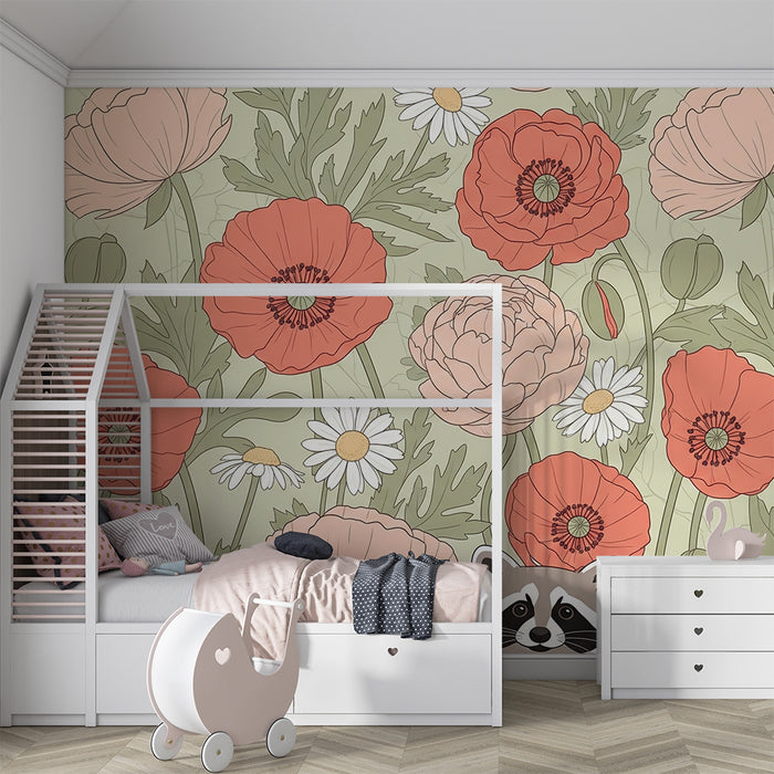 Paberi tapeet beebi tuba | Pesukaru värviliste lillede keskel