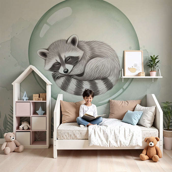 Carta da parati bambini | Procione addormentato in una bolla