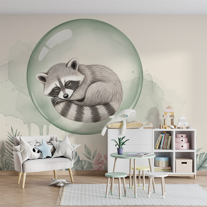 Carta da parati bambini | Procione addormentato in una bolla
