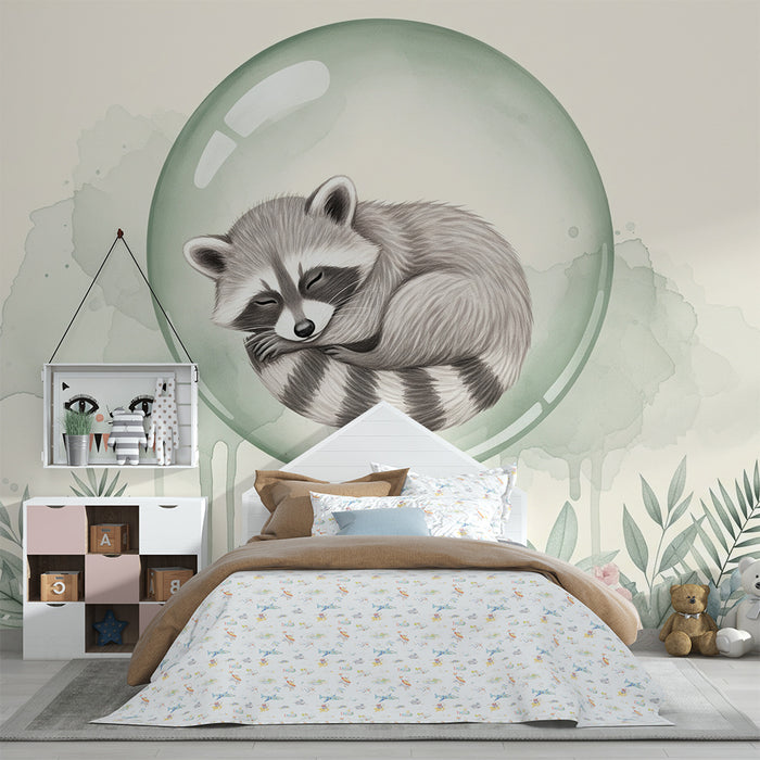 Carta da parati bambini | Procione addormentato in una bolla
