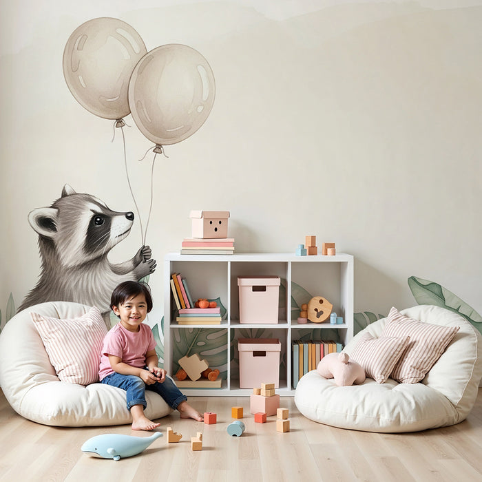 Papel de parede quarto bebê | Весела енот с балони