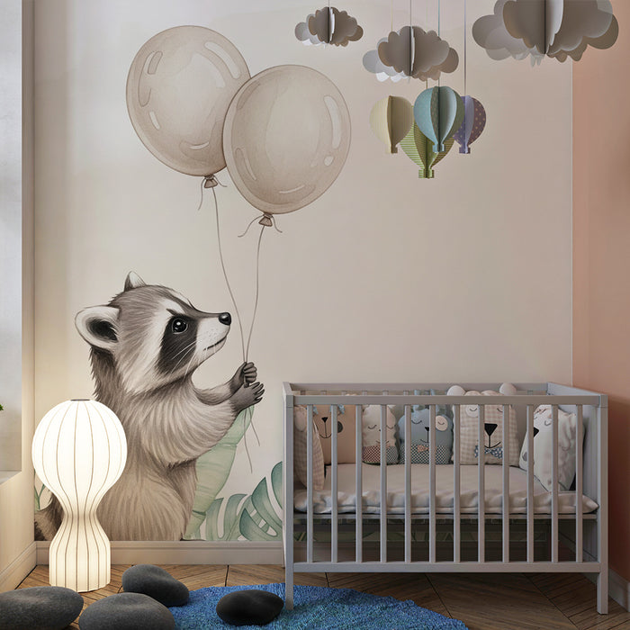 Papel de parede quarto bebê | Весела енот с балони