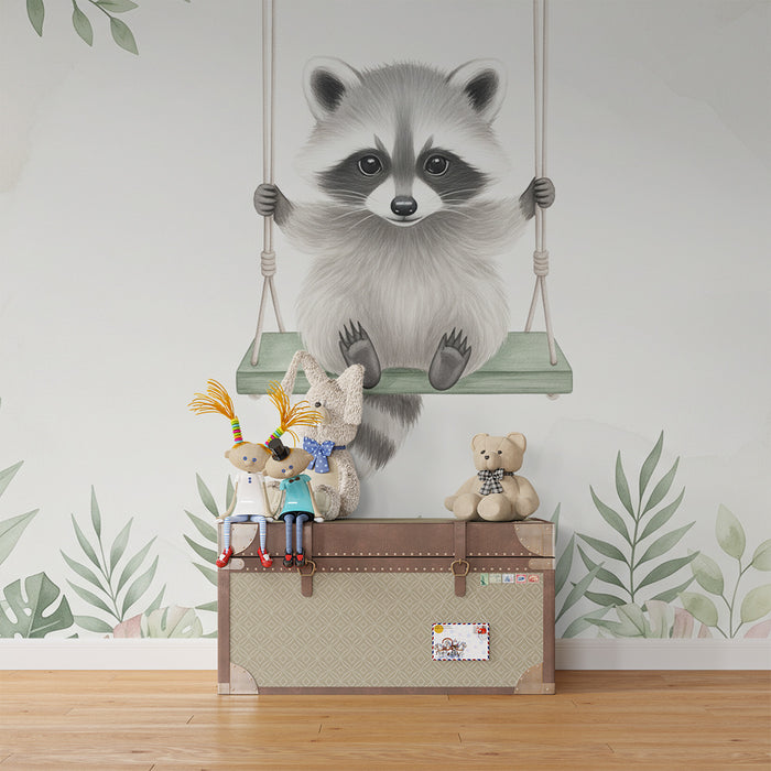 Papel de parede quarto bebê | Vesela rakun na gugalnici