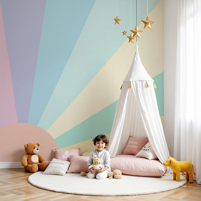 Papier peint chambre bébé | Rayons pastel doux pour une ambiance apaisante