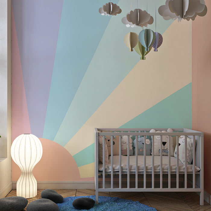 Papier peint chambre bébé | Rayons pastel doux pour une ambiance apaisante