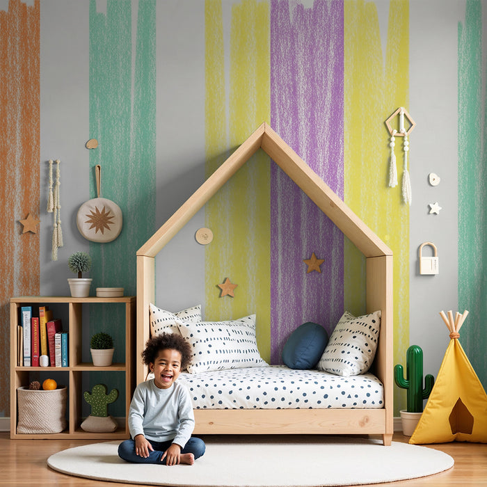 Papier peint chambre bébé | Rayures colorées en pastel pour une ambiance joyeuse