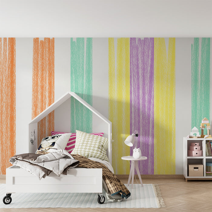 Papier peint chambre bébé | Rayures colorées en pastel pour une ambiance joyeuse