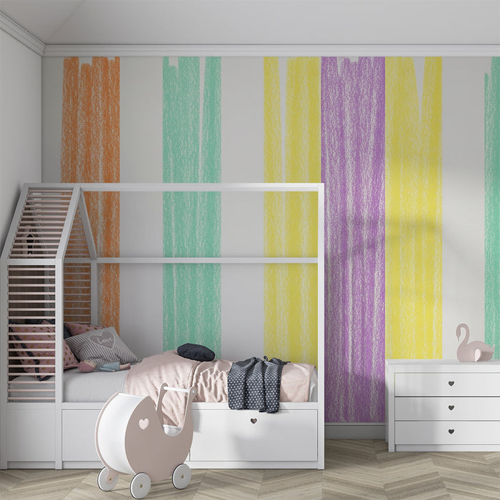Papier peint chambre bébé | Rayures colorées en pastel pour une ambiance joyeuse
