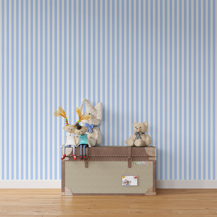 Papel de parede quarto bebê | Listras delicadas em azul claro