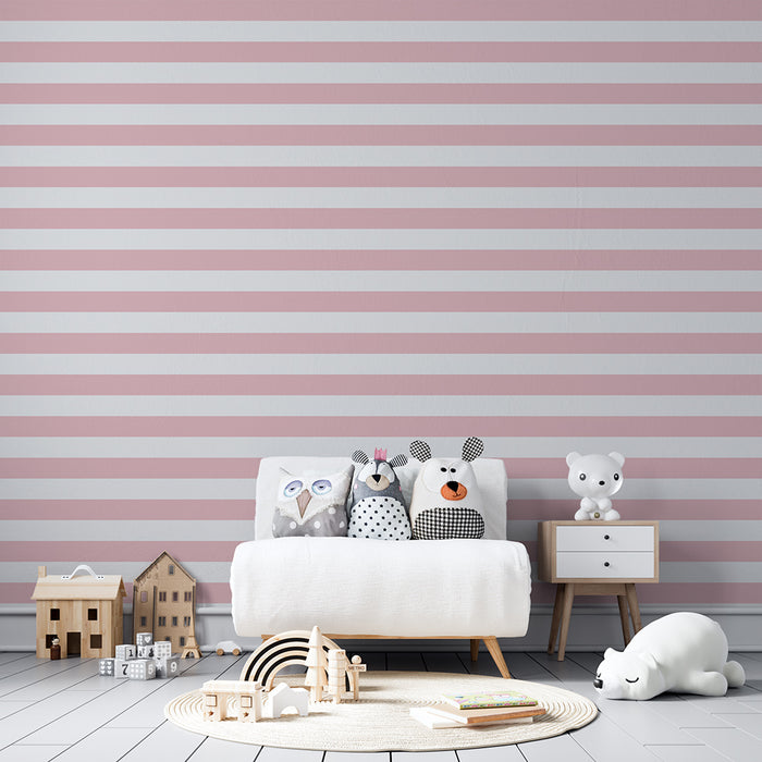 Papier peint chambre bébé | Rayures délicates en rose et blanc