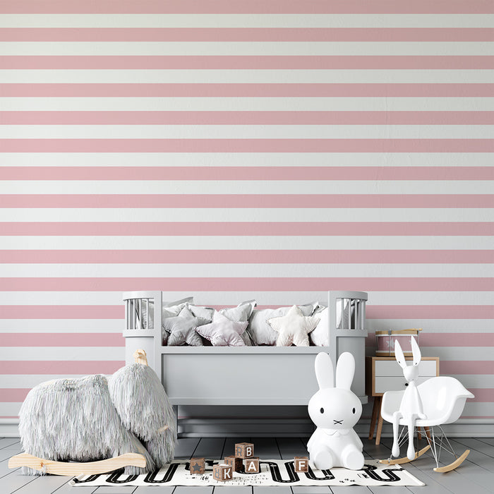 Papier peint chambre bébé | Rayures délicates en rose et blanc