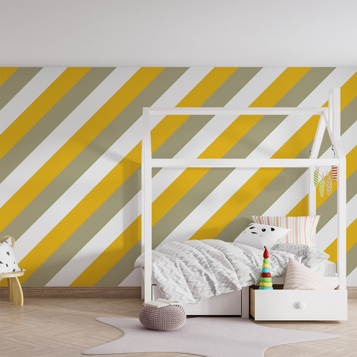 **Oversettelse (fr → no):**

Barneromstapet | Gule og beige diagonale striper for en myk atmosfære