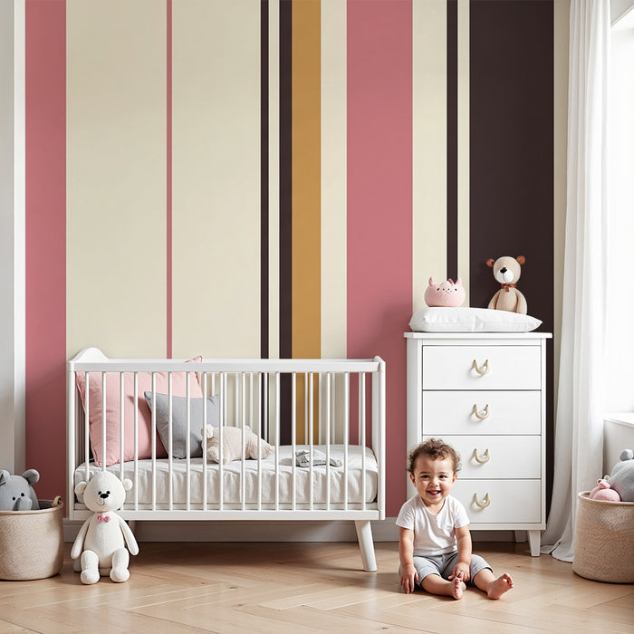 Baby nursery wallpaper | Soft stripes in pastel and terracotta tones