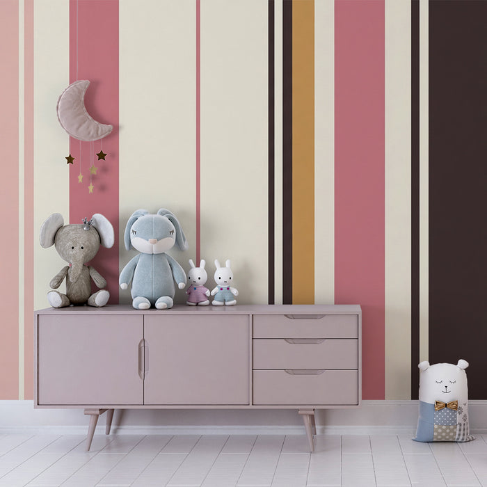 Baby nursery wallpaper | Soft stripes in pastel and terracotta tones