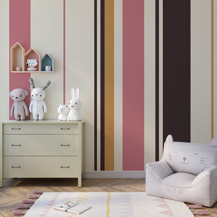 Baby nursery wallpaper | Soft stripes in pastel and terracotta tones
