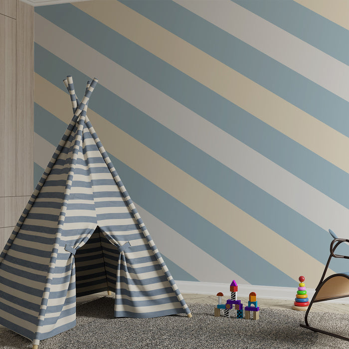 Papier peint chambre bébé | Rayures douces en bleu et crème