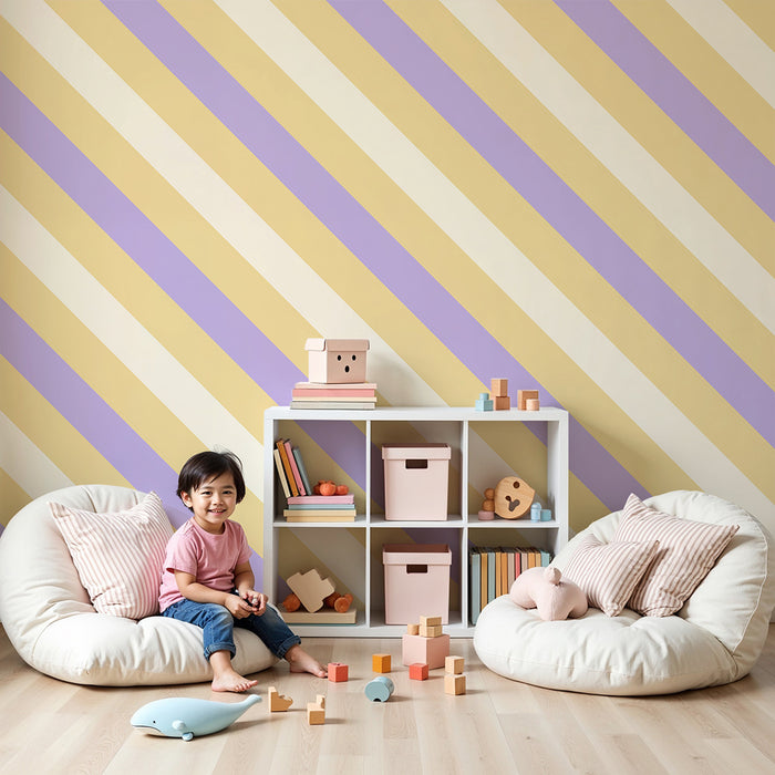 Papel de parede para quarto de bebé | Listras suaves em lavanda e bege