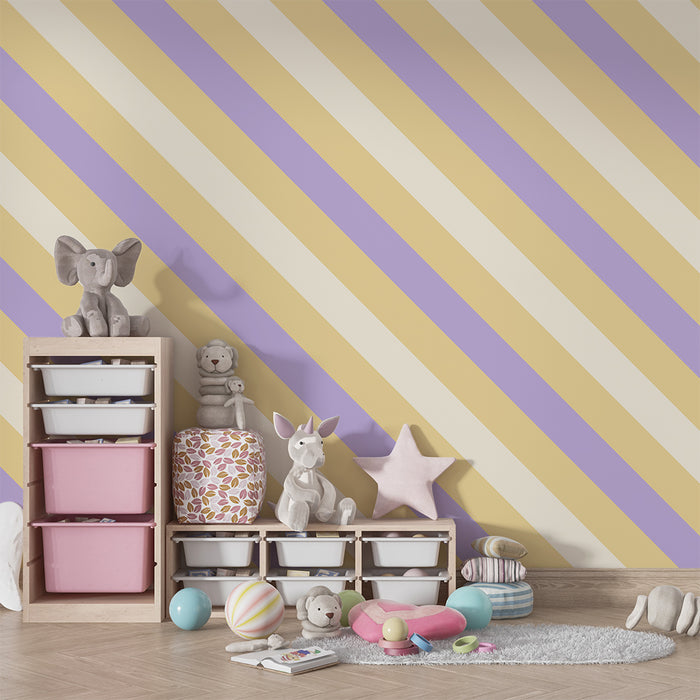 Papel de parede para quarto de bebé | Listras suaves em lavanda e bege