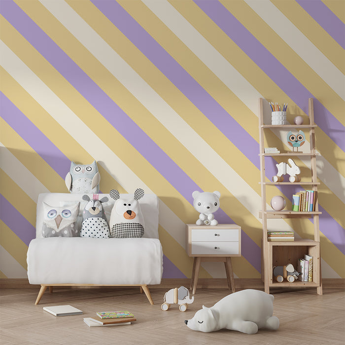 Papel de parede para quarto de bebé | Listras suaves em lavanda e bege