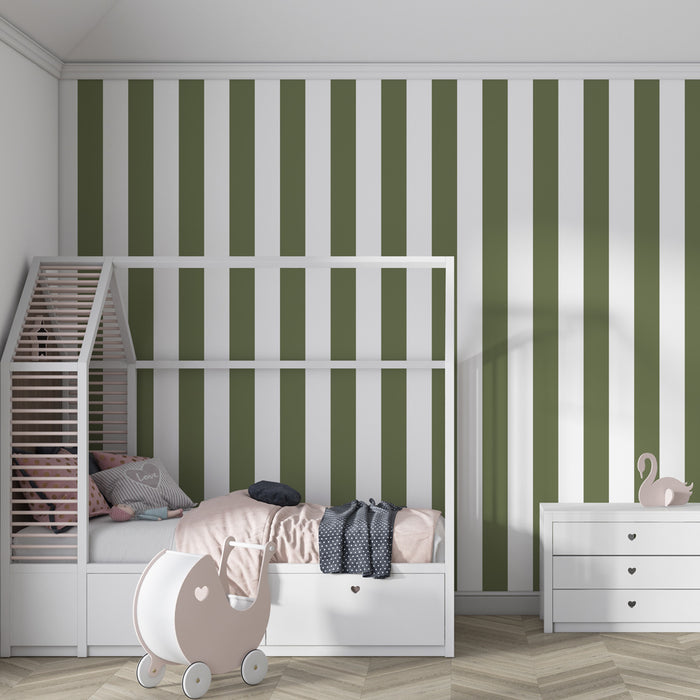 Tapeta dětského pokoje | Elegantní pruhy v zelené a bílé barvě
