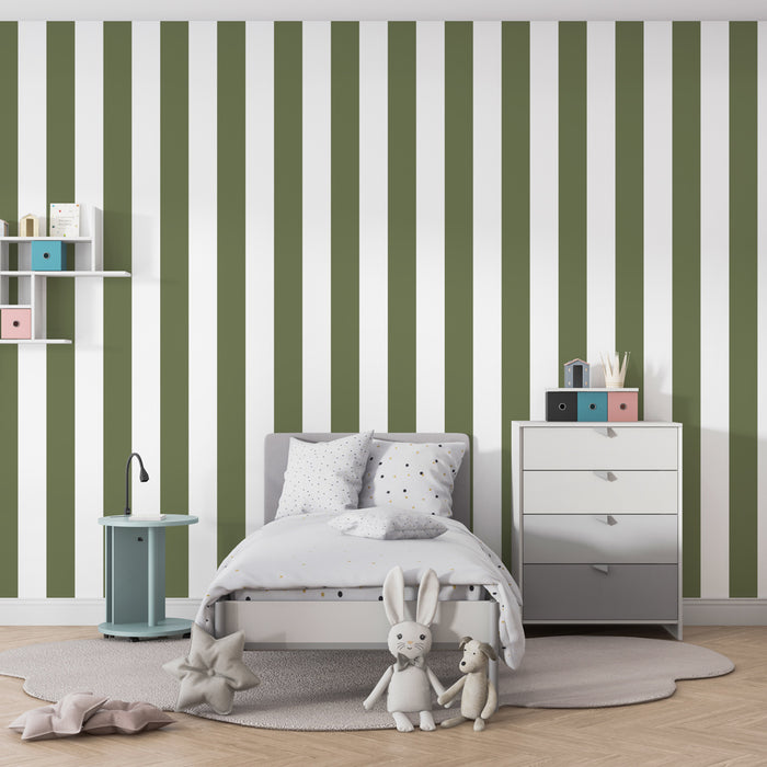 Tapeta dětského pokoje | Elegantní pruhy v zelené a bílé barvě
