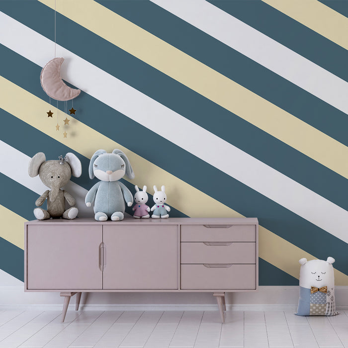 Papier peint chambre bébé | Rayures modernes en bleu et beige